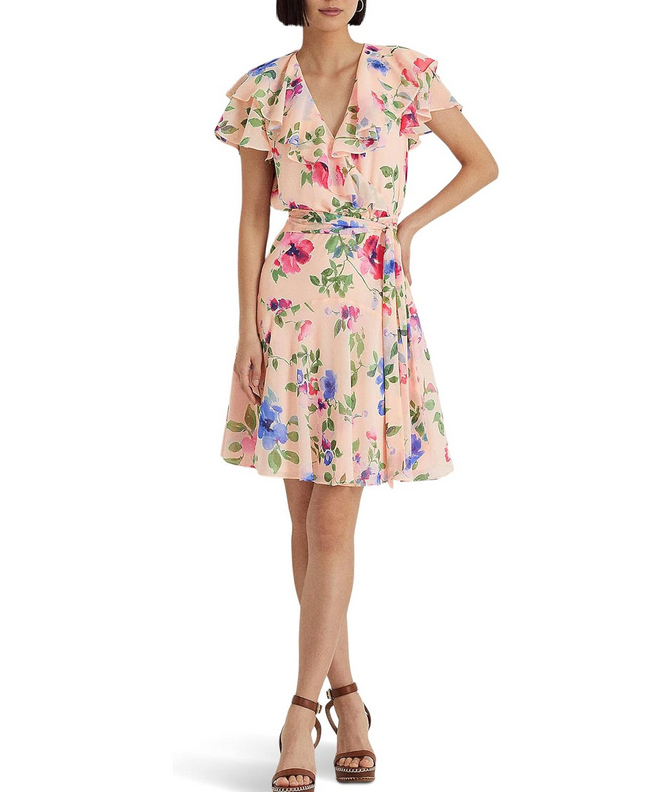 Ralph Lauren Floral Belted Crinkle Georgette Dress
