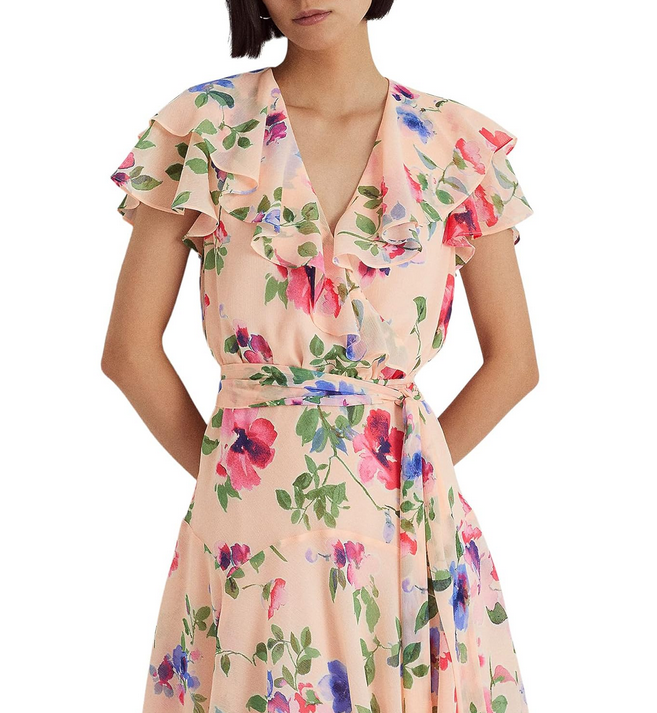Ralph Lauren Floral Belted Crinkle Georgette Dress