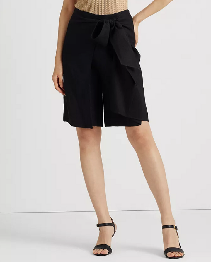 LAUREN RALPH LAUREN Tie-Front Linen-Blend Twill Shorts