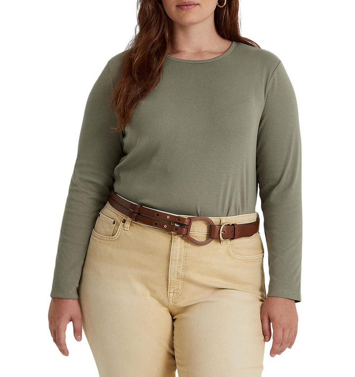 LAUREN RALPH LAUREN Plus-Size Cotton-Blend Long-Sleeve Top