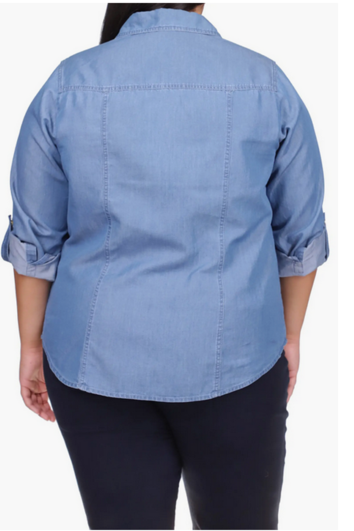 MICHAEL MICHAEL KORS Plus Size Chambray Zip-Front Collared Shirt