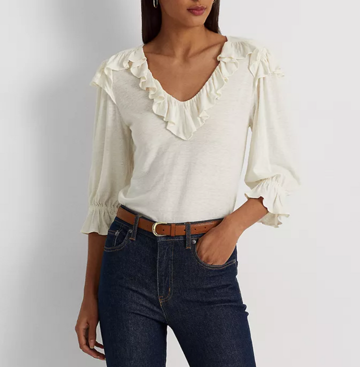 LAUREN RALPH LAUREN Ruffle-Trim Jersey Top