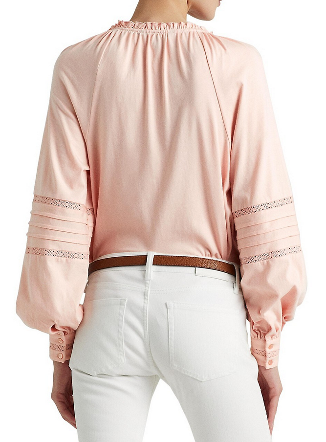 LAUREN RALPH LAUREN Embroidered Jersey Tie-Neck Top