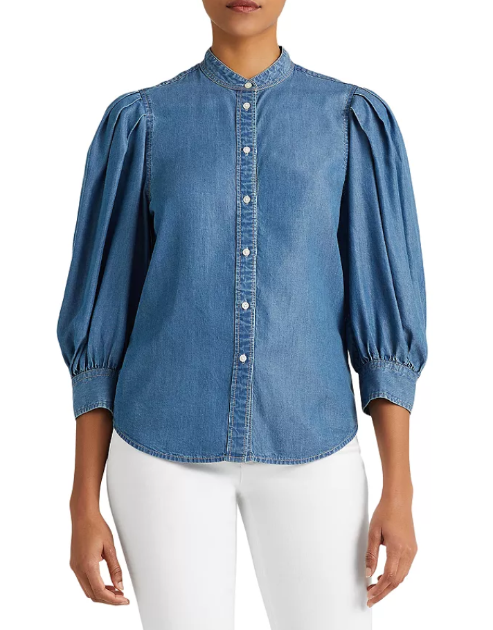 LAUREN RALPH LAUREN Chambray Blouson Sleeve Shirt