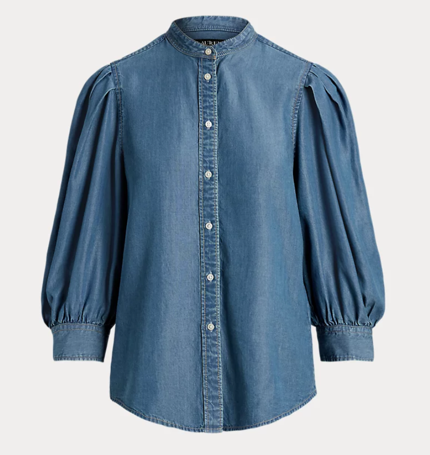 LAUREN RALPH LAUREN Chambray Blouson Sleeve Shirt