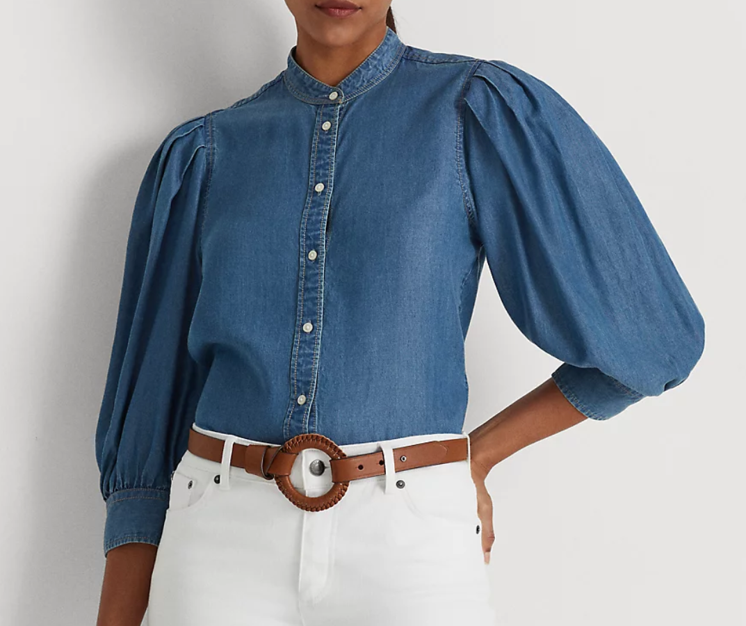 LAUREN RALPH LAUREN Chambray Blouson Sleeve Shirt