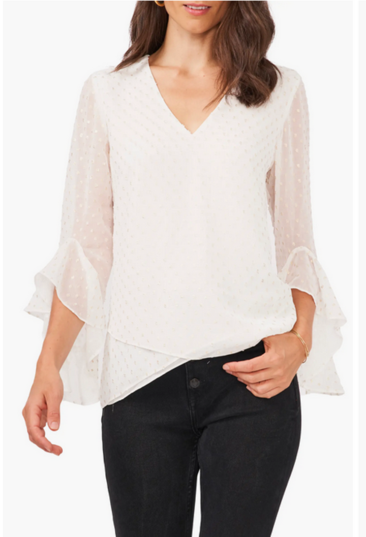 VINCE CAMUTO V Neck Clip Dot Top