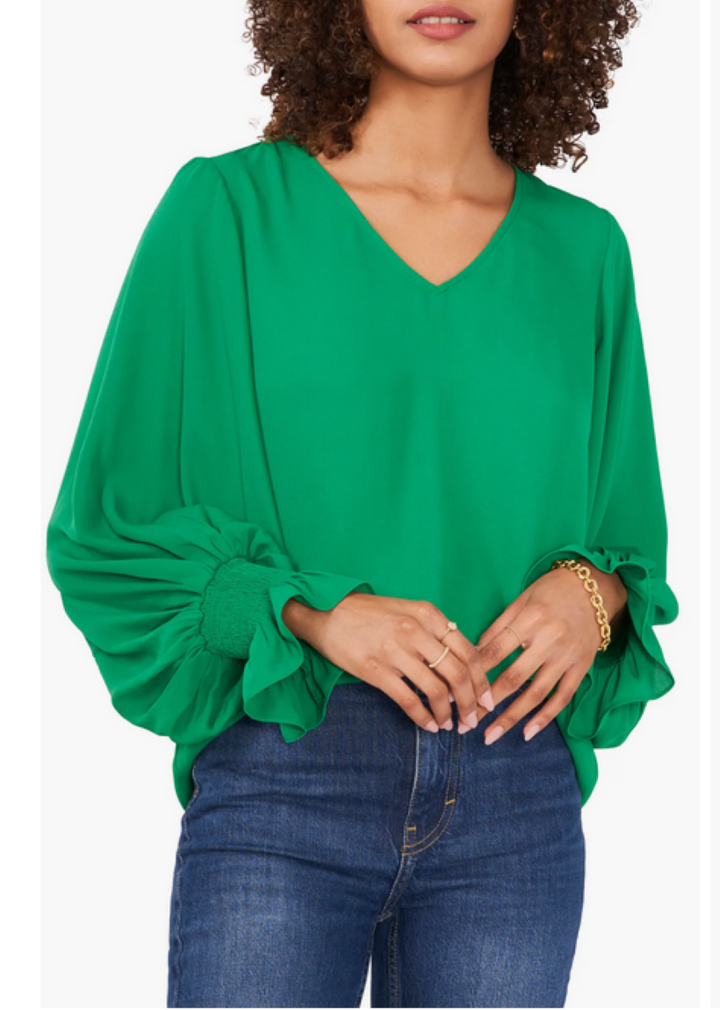 Vince Camuto Bubble-Sleeve V-Neck Blouse