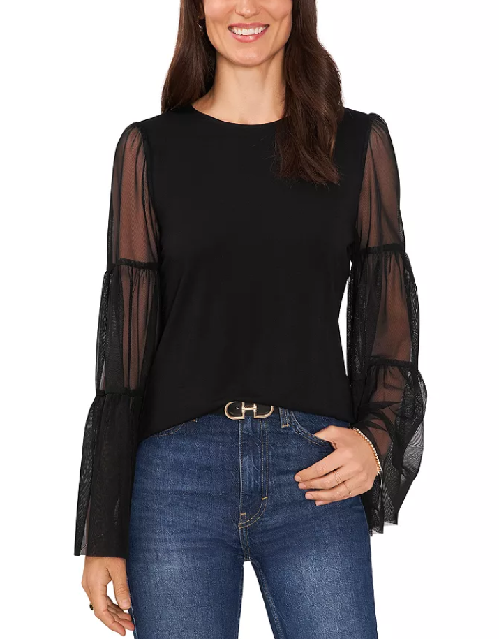 VINCE CAMUTO Mix Media Tiered Sleeve Top