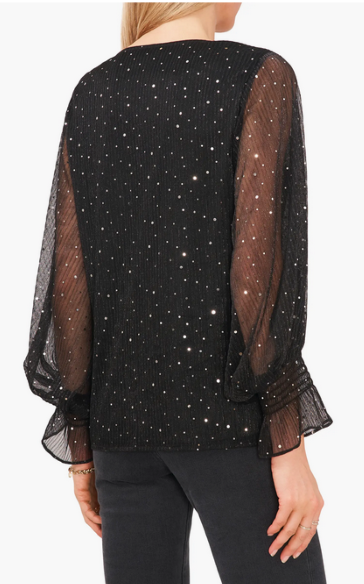 VINCE CAMUTO Printed Sheer Sleeve Top