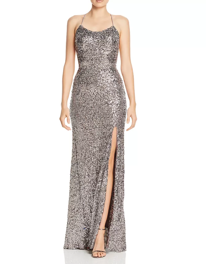 AQUA Sequin Embellished Gown