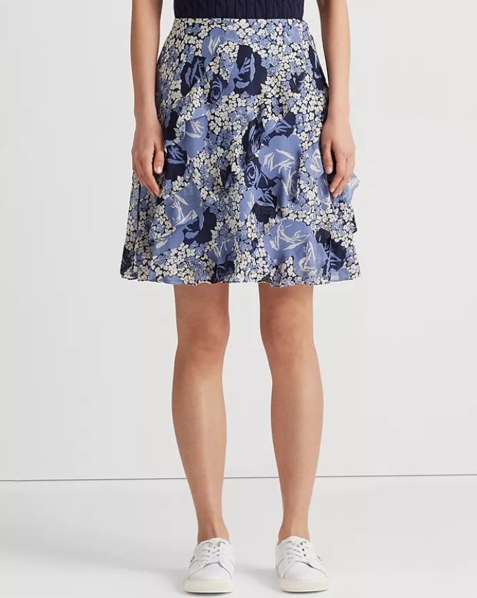 Lauren Ralph Lauren Floral Ruffle-Trim Georgette Skirt