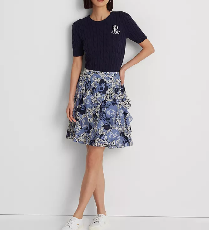 Lauren Ralph Lauren Floral Ruffle-Trim Georgette Skirt