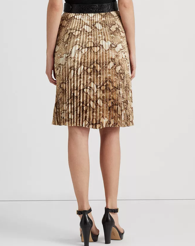 Ralph Lauren Snakeskin-Print Pleated Charmeuse Skirt