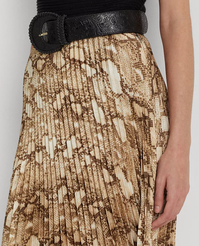 Ralph Lauren Snakeskin-Print Pleated Charmeuse Skirt