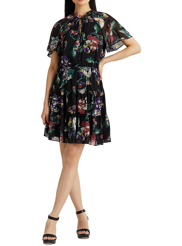 Ralph Lauren Crinkle Georgette Floral Fit-&-Flare Dress