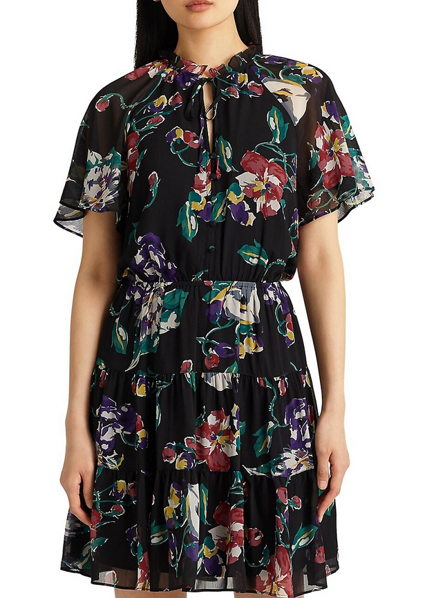 Ralph Lauren Crinkle Georgette Floral Fit-&-Flare Dress