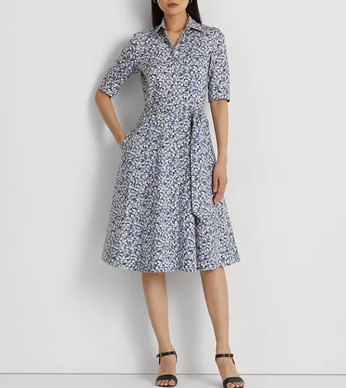 Ralph Lauren Floral Belted Cotton-Blend Shirtdress