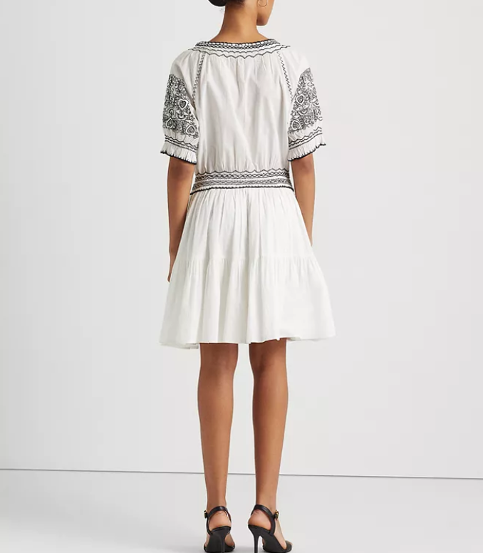 Lauren Ralph Lauren Embroidered Cotton Voile Dress