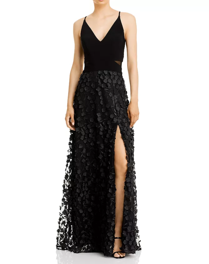 AQUA Floral Applique Gown