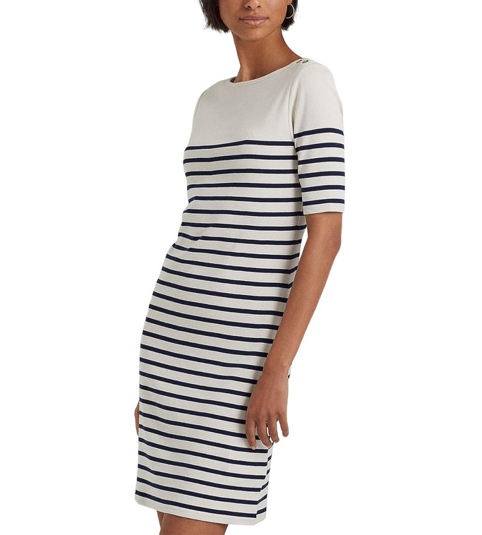 LAUREN Ralph Lauren Striped Cotton Boatneck Dress