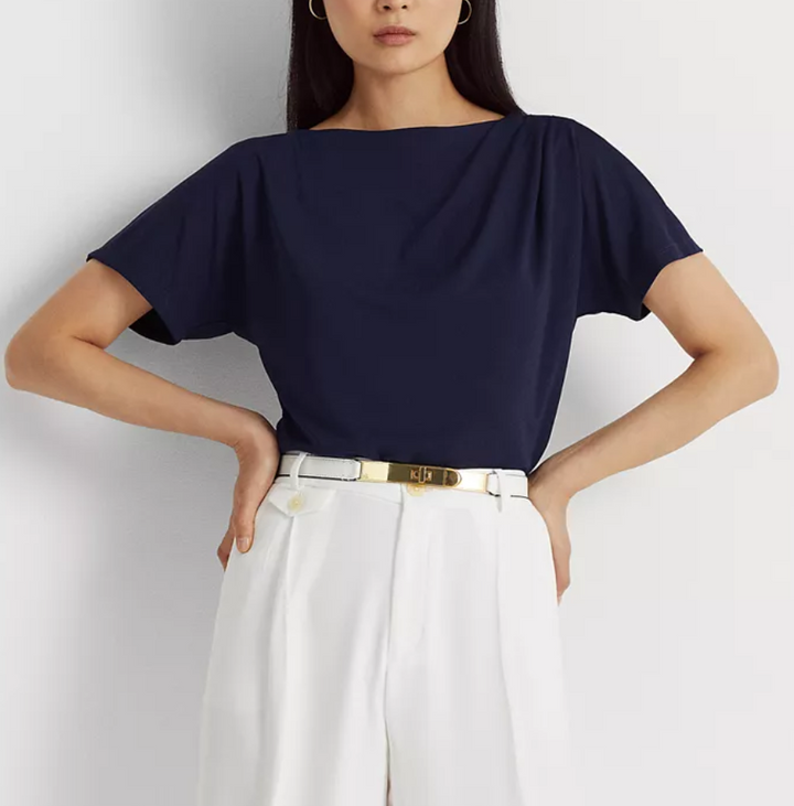 LAUREN RALPH LAUREN Pleated Stretch Jersey T-Shirt