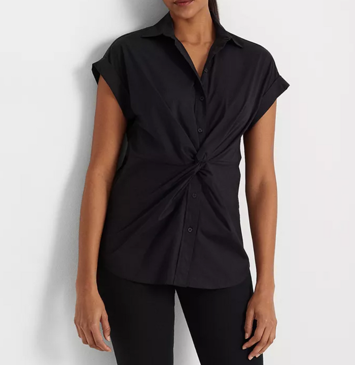 LAUREN RALPH LAUREN Twist-Front Cotton Short-Sleeve Shirt