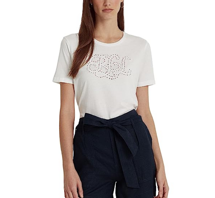 LAUREN RALPH LAUREN Eyelet Logo Cotton-Blend T-Shirt