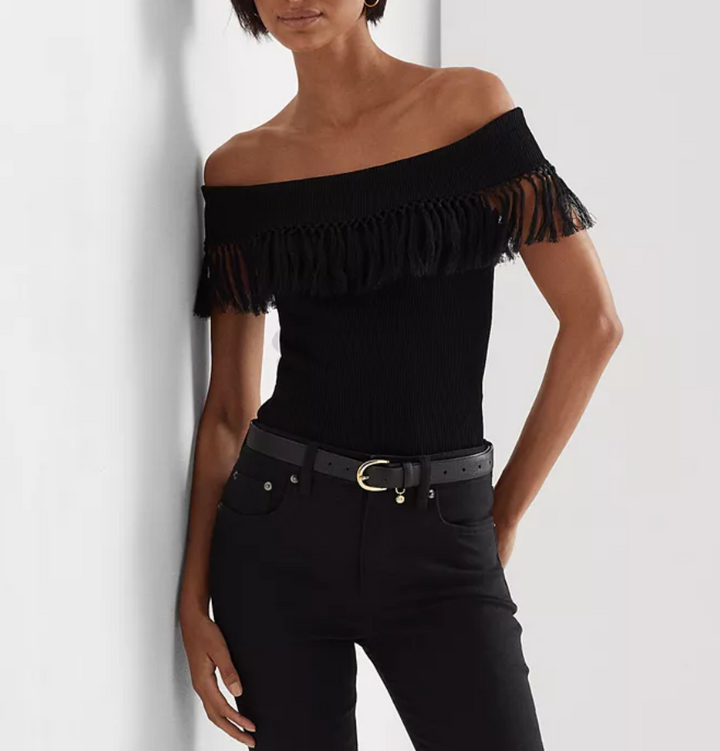 LAUREN RALPH LAUREN Plus Size Fringe-Trim Off-the-Shoulder Top