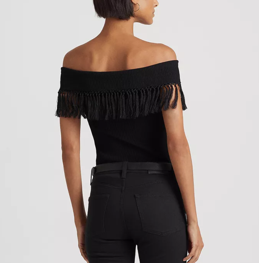 LAUREN RALPH LAUREN Plus Size Fringe-Trim Off-the-Shoulder Top