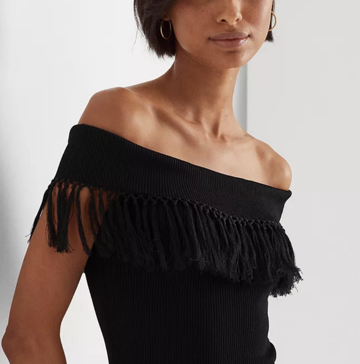 LAUREN RALPH LAUREN Plus Size Fringe-Trim Off-the-Shoulder Top