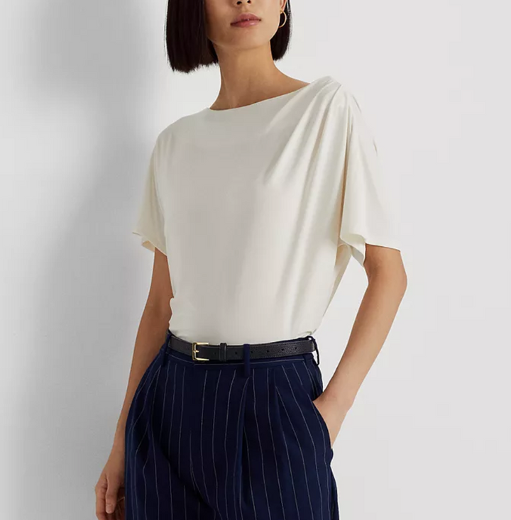 LAUREN RALPH LAUREN Pleated Stretch Jersey T-Shirt