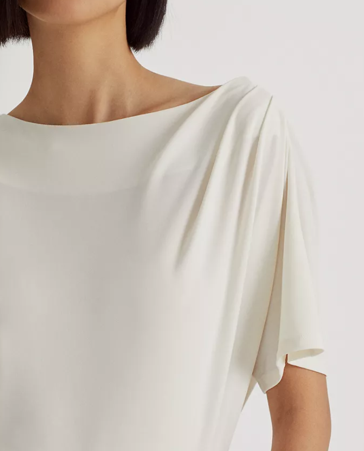 LAUREN RALPH LAUREN Pleated Stretch Jersey T-Shirt