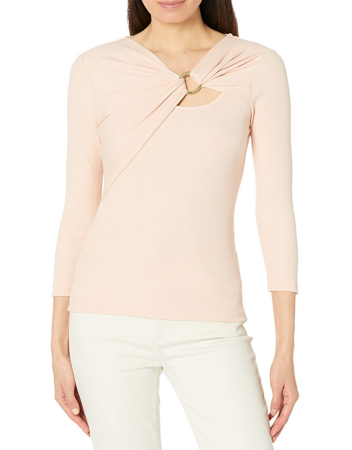 LAUREN RALPH LAUREN Ring-Front Rib-Knit Top