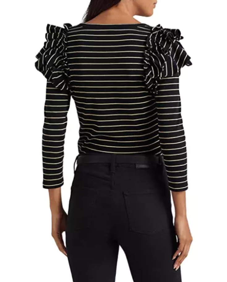 LAUREN RALPH LAUREN Ruffle Metallic Stripe Top