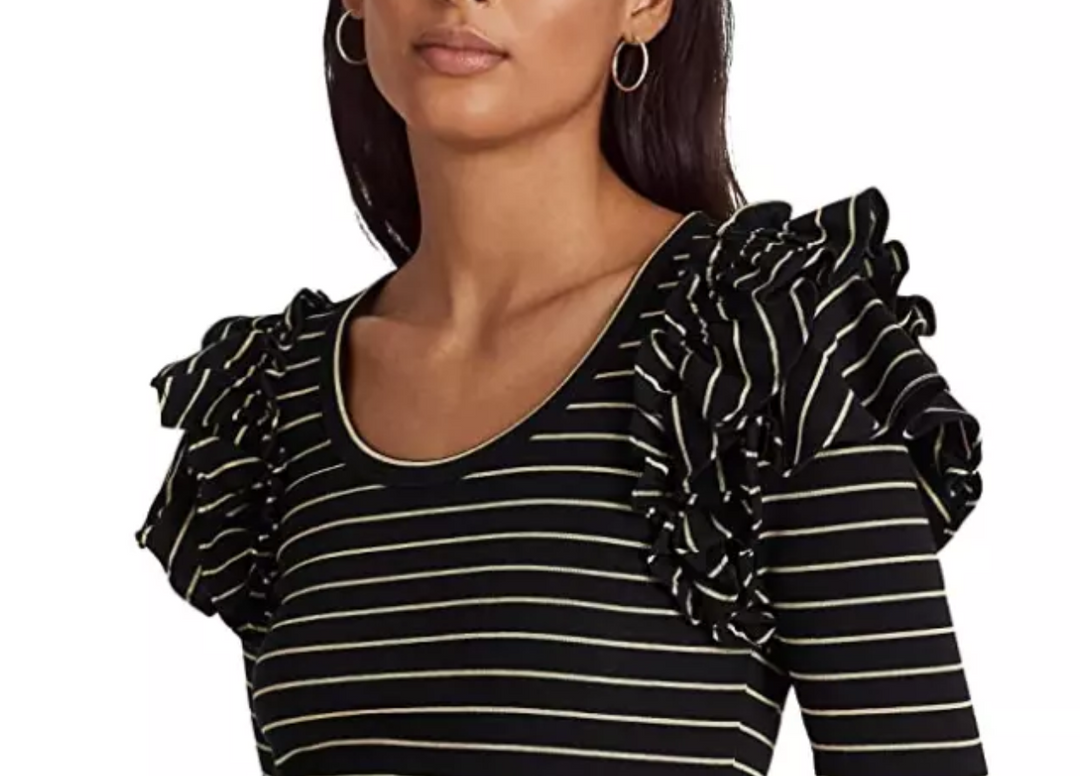 LAUREN RALPH LAUREN Ruffle Metallic Stripe Top