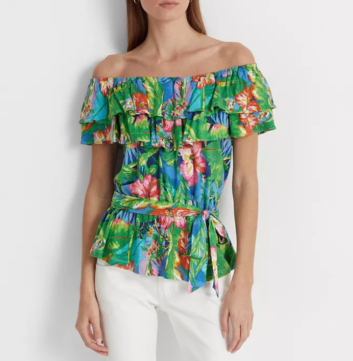LAUREN RALPH LAUREN Floral Jersey Off-the-Shoulder Top