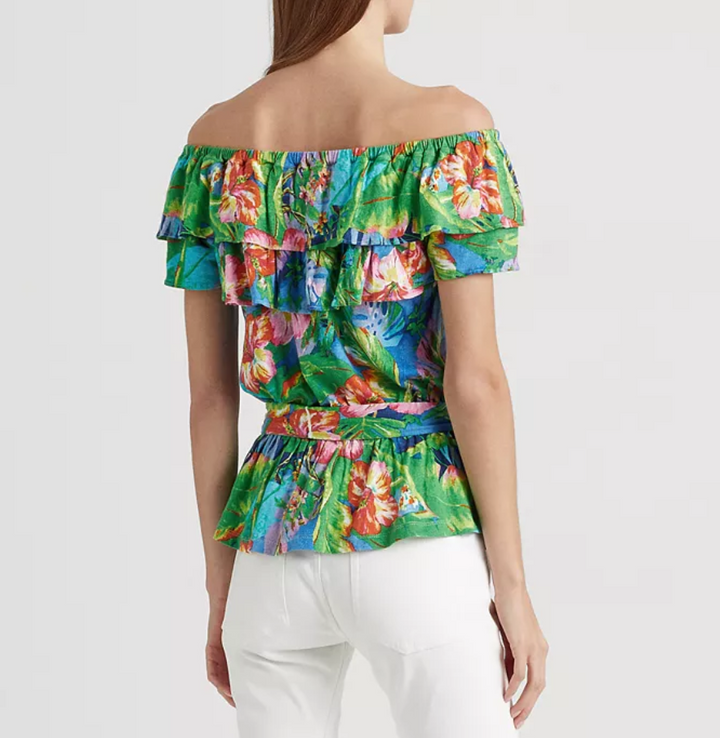 LAUREN RALPH LAUREN Floral Jersey Off-the-Shoulder Top