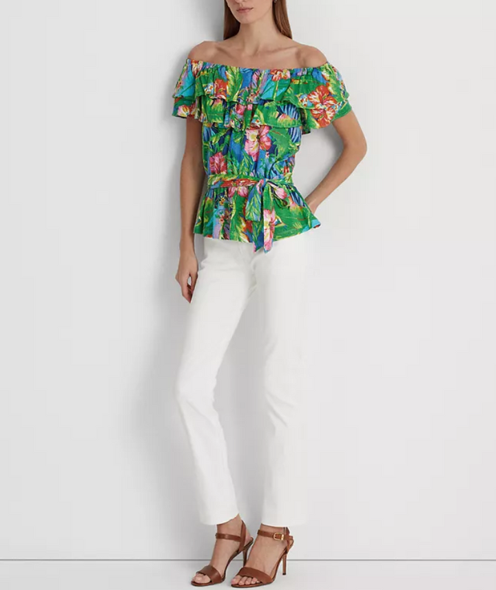 LAUREN RALPH LAUREN Floral Jersey Off-the-Shoulder Top
