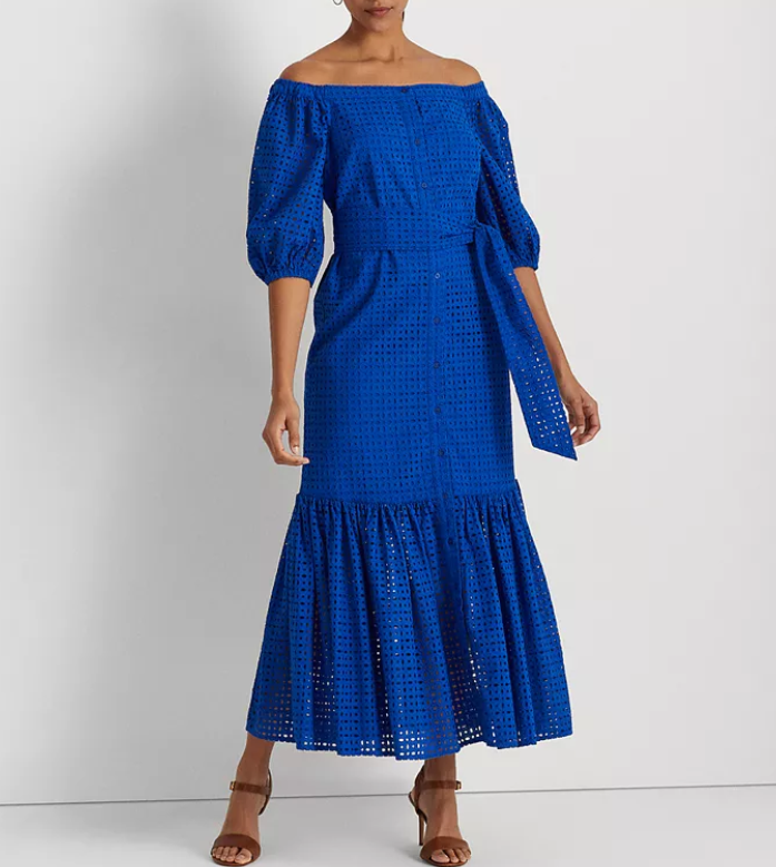 Ralph Lauren Eyelet Cotton Off-the-Shoulder Dress