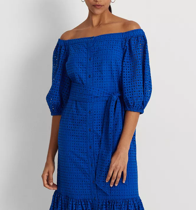 Ralph Lauren Eyelet Cotton Off-the-Shoulder Dress