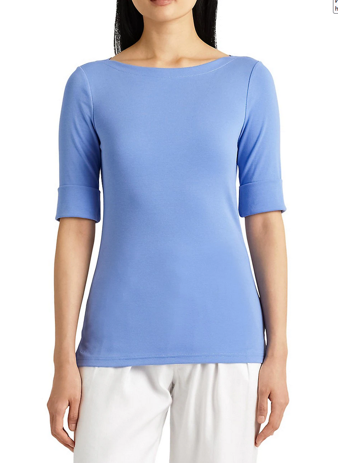 LAUREN RALPH LAUREN Stretch Cotton Boatneck T-Shirt