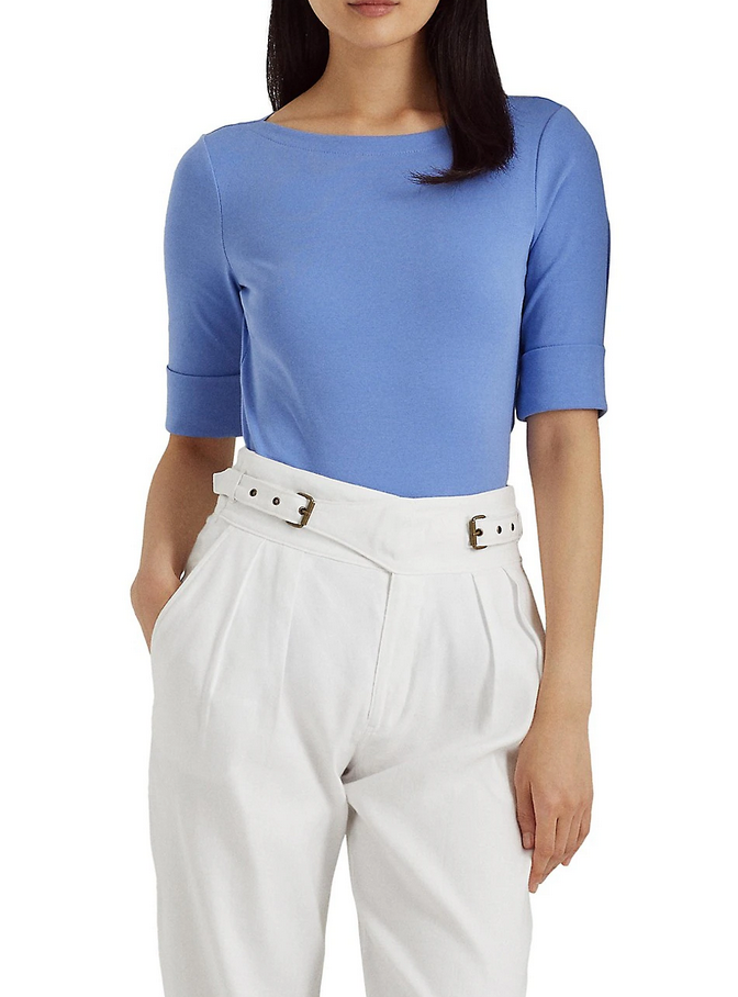 LAUREN RALPH LAUREN Stretch Cotton Boatneck T-Shirt