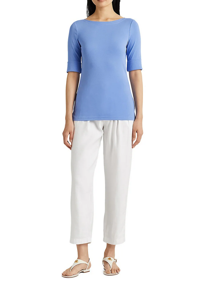LAUREN RALPH LAUREN Stretch Cotton Boatneck T-Shirt
