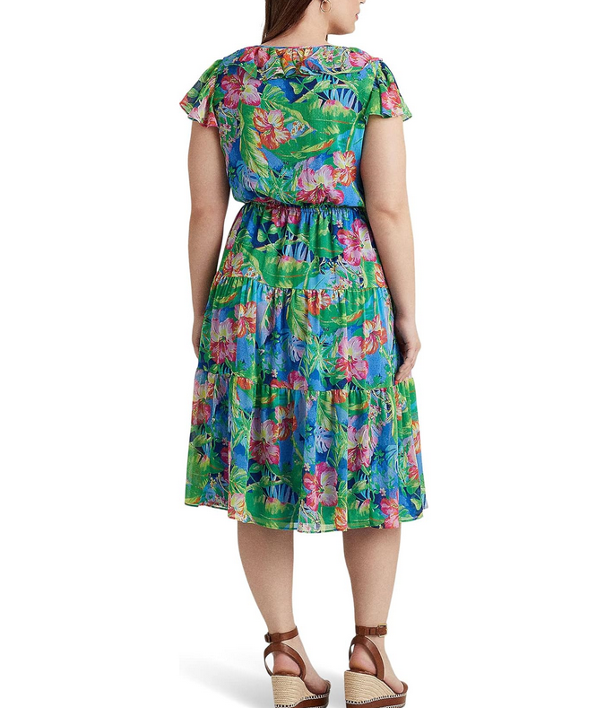 Ralph Lauren Floral Crinkle Georgette Tiered Dress