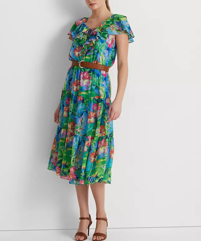 Ralph Lauren Floral Crinkle Georgette Tiered Dress