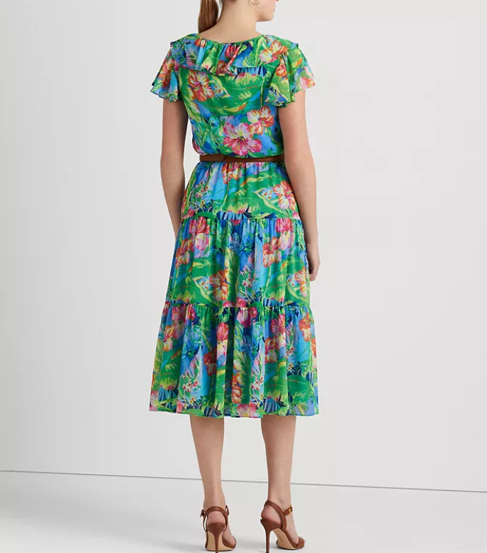 Ralph Lauren Floral Crinkle Georgette Tiered Dress