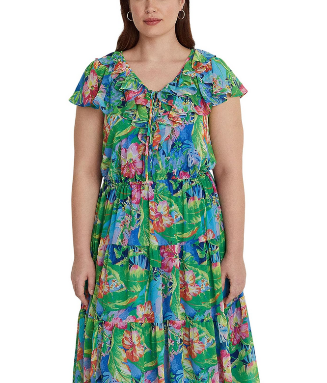 Ralph Lauren Floral Crinkle Georgette Tiered Dress