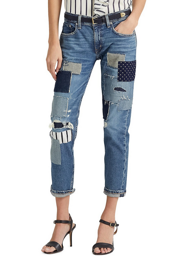 LAUREN RALPH LAUREN Patchwork Relaxed Tapered Ankle-Length Jeans