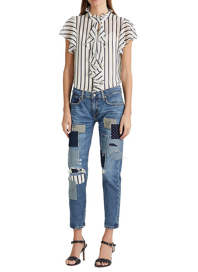 LAUREN RALPH LAUREN Patchwork Relaxed Tapered Ankle-Length Jeans